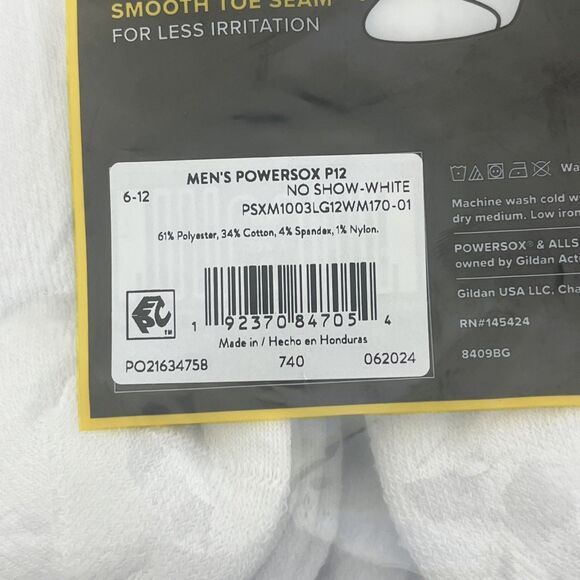 Powersox AllSport Men's No Show Socks 12 Pair White Size 6-12 NEW - Picture 5 of 6